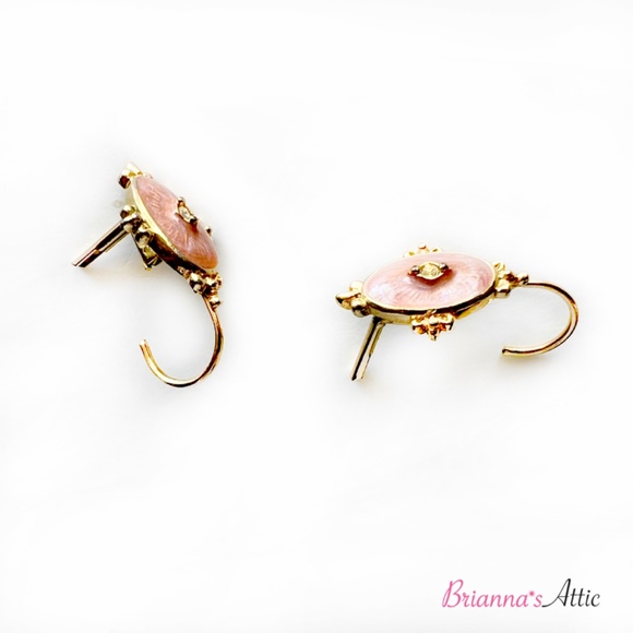 Vintage Avon Fancy Pink & Gold Hook Earrings with Rhinestones - Picture 5 of 9